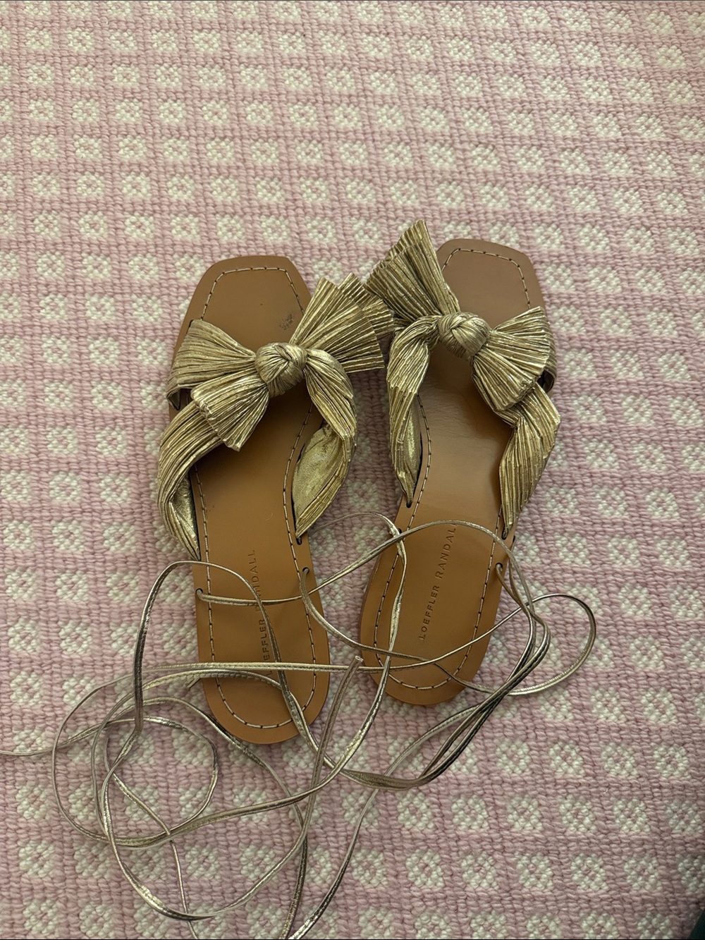 Loeffler Randall Metallic Gold Knotted Lace-Up Sandals
